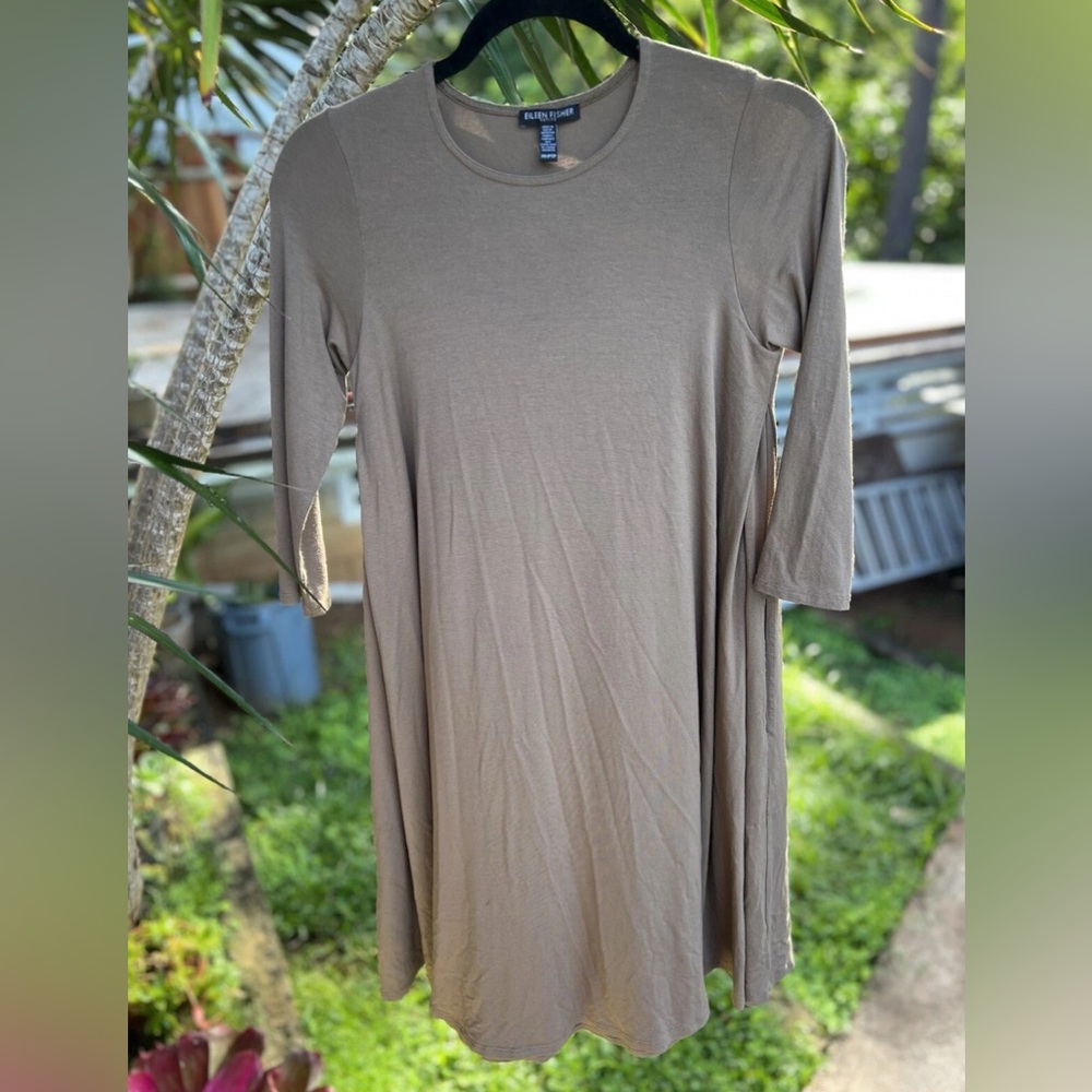 Eileen Fisher Womens Brown Mocha Mini Dress PP Organic Minimalist Stretch Luxe